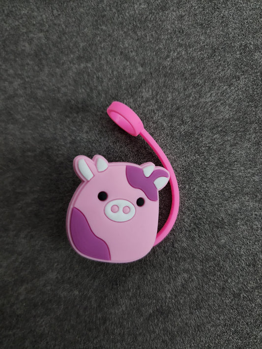 Straw Toppers-Pink Cow Squishmallow