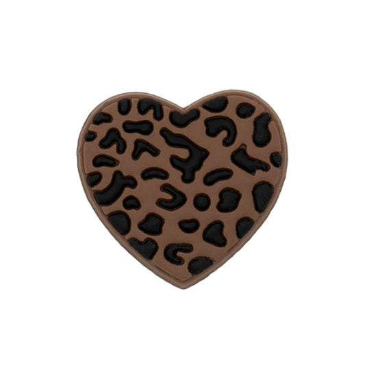 Brown Cowprint Heart Croc Charm