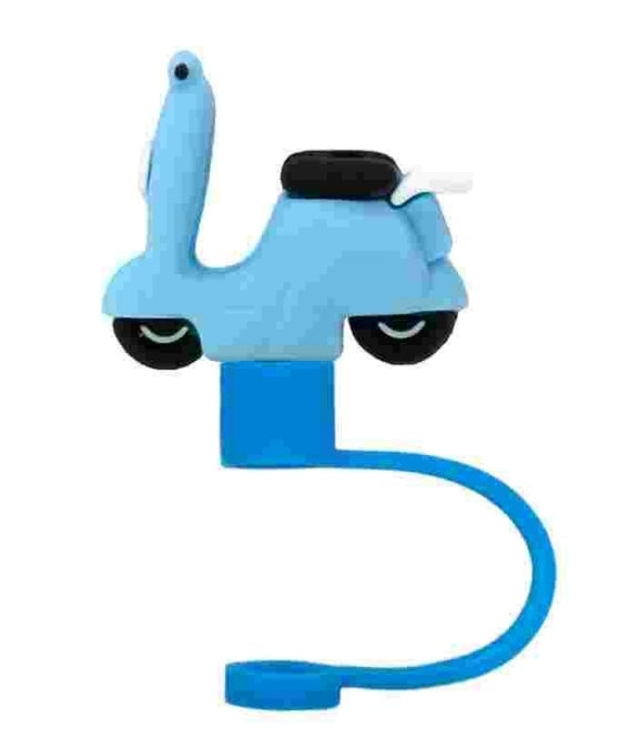 3D Straw Topper- Blue Moped