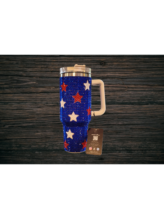 Red White and Blue Stars 40oz Rhinestone Tumbler