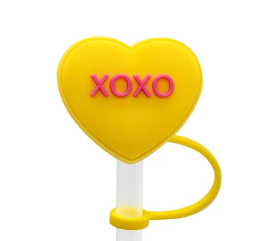 Yellow 'XOXO' Heart Straw Topper - Cute Valentine's Day Drink Accessory