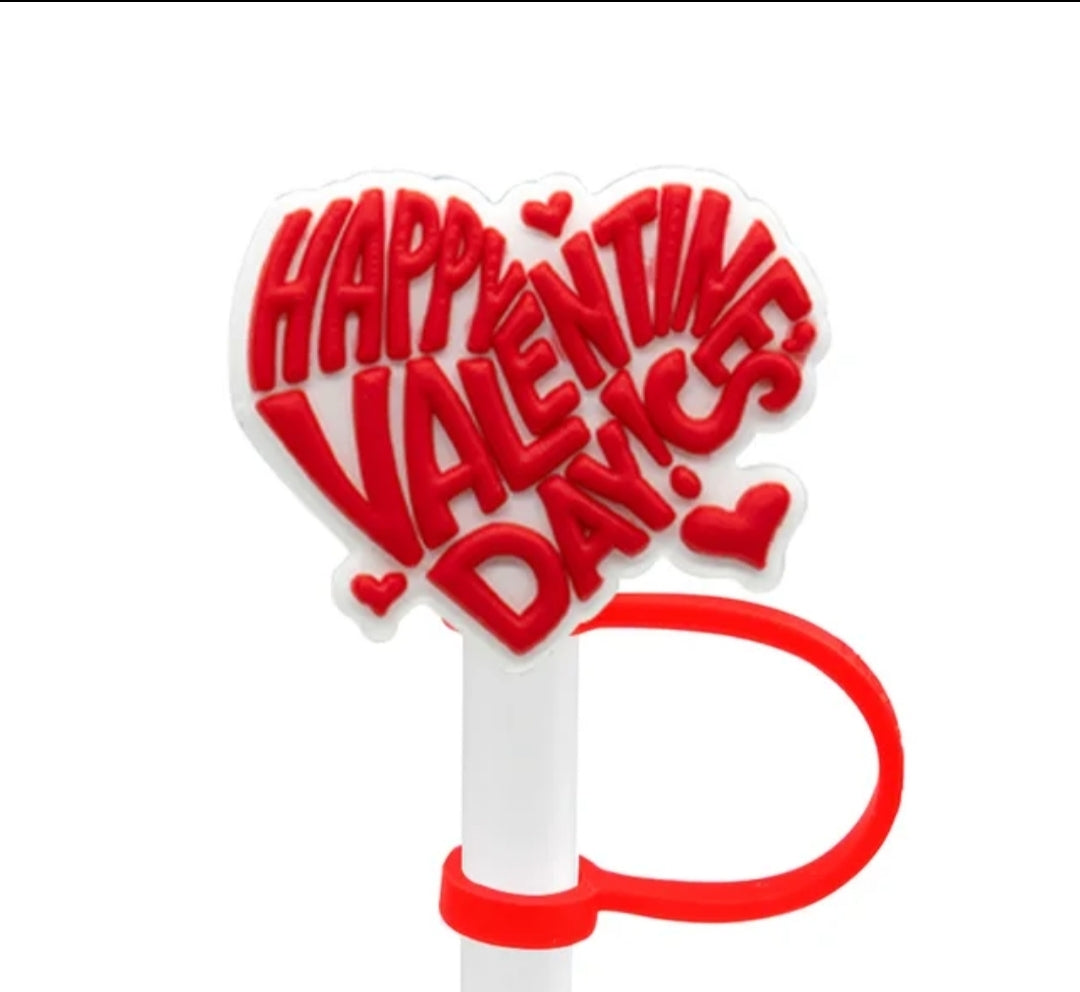 "Happy Valentine's Day Heart Straw Topper - Festive Drink Accessory