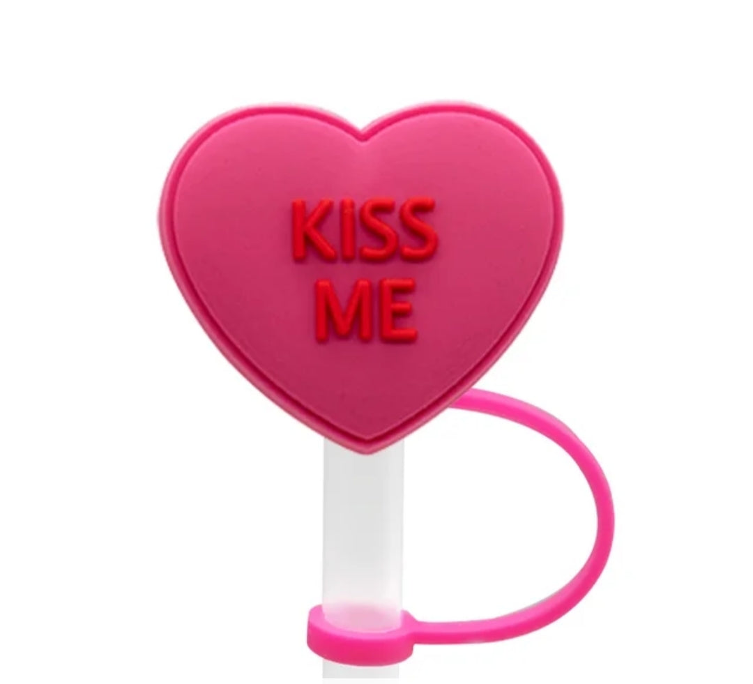 Pink 'Kiss Me' Heart Straw Topper - Romantic Valentine's Day Drink Accessory